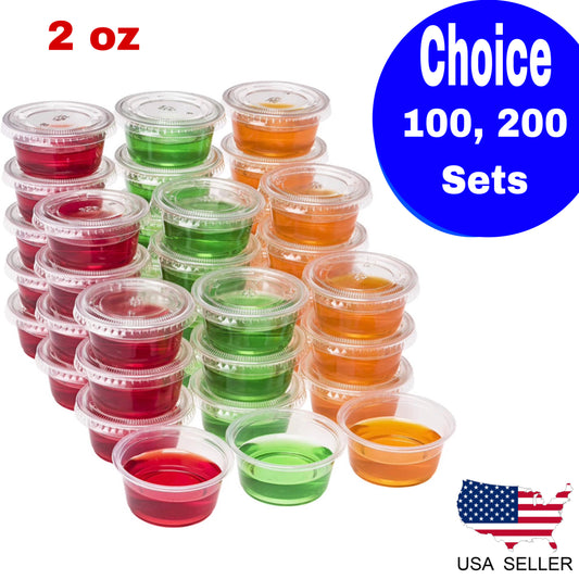 BBINGWARE 2 oz Plastic Clear Disposable Portion Cups Sauce Souffle Cup With Lids BPA Free