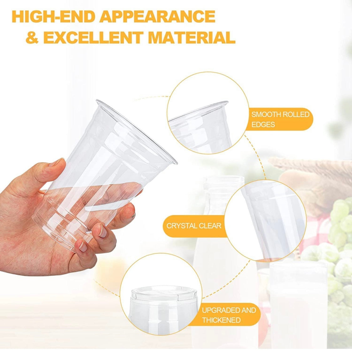 16 Oz Disposable Plastic Clear Cups with Flat Lids with Straw Slot BPA FREE