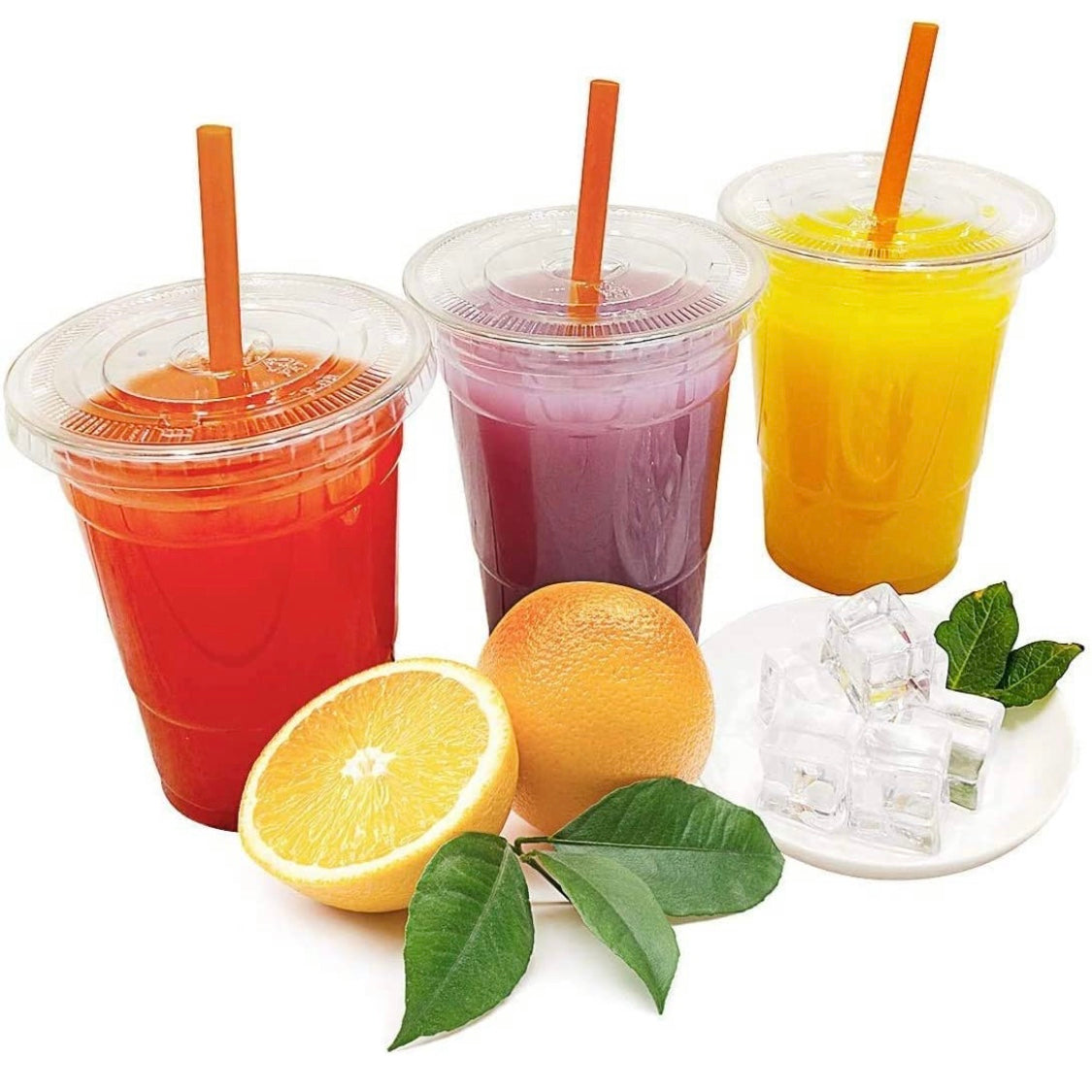 16 Oz Disposable Plastic Clear Cups with Flat Lids with Straw Slot BPA FREE