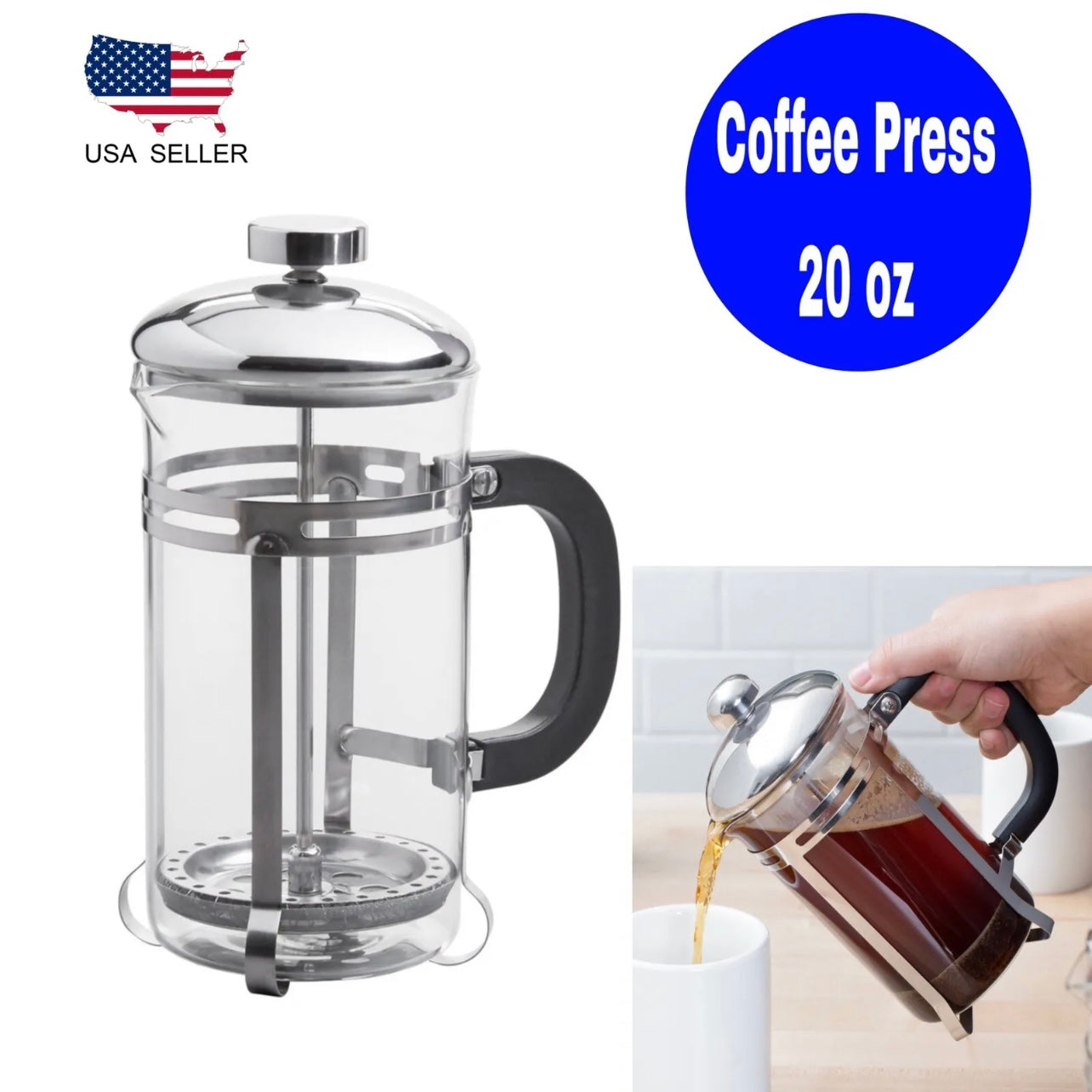 20 oz French Coffee Press Glass Stainless Steel Espresso Tea Maker – BBing  Store