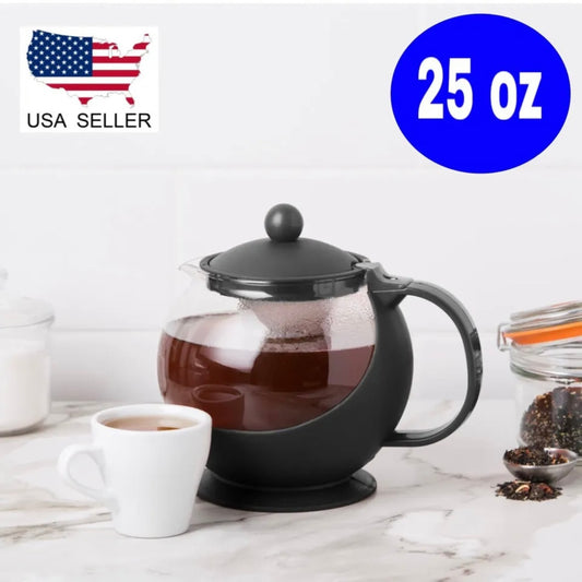 BBINGWARE 25 oz Tempered Glass Teapot Hot Tea Maker with Stainless Steel Infuser US Seller