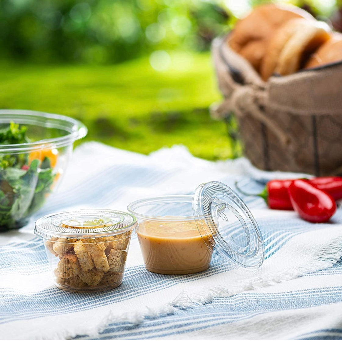 4 oz Plastic Clear Disposable Portion Cups with Lids for Sauce Cup BPA Free