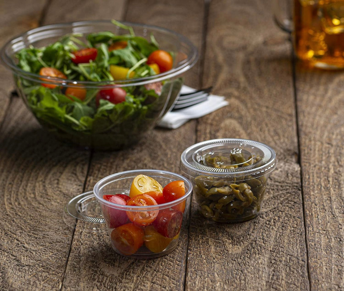 BBINGWARE 4 oz Plastic Clear Disposable Portion Cups with Lids for Sauce Cup BPA Free