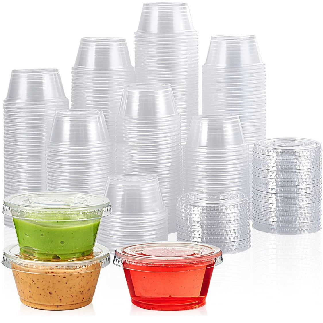 2 oz Plastic Clear Disposable Portion Cups Sauce Souffle Cup With Lids BPA Free
