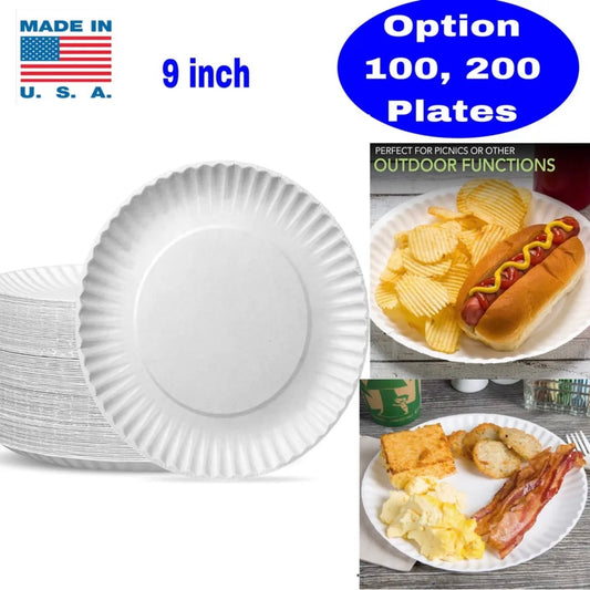 BBINGWARE 9 in Everyday Disposable Paper Plates Uncoated Party 100 or 200 Plate Made in US