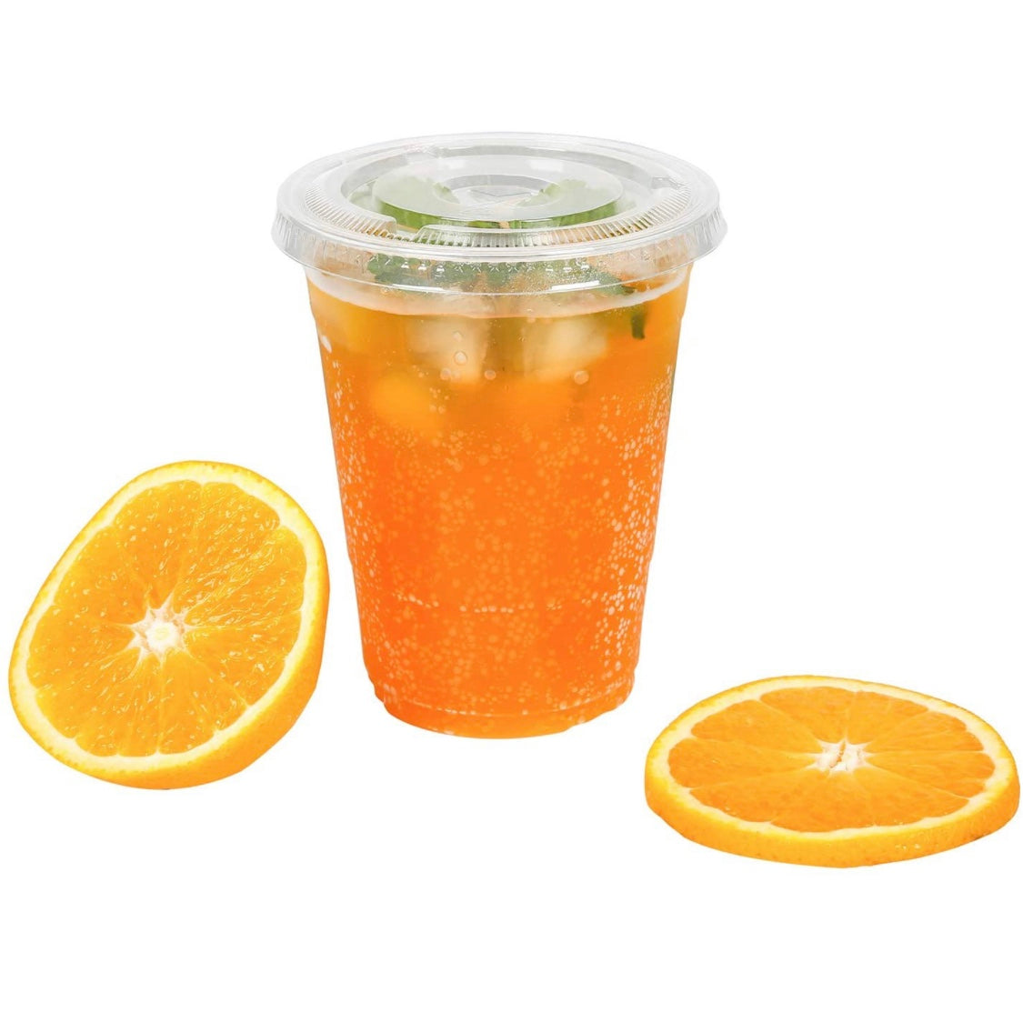 16 Oz Disposable Plastic Clear Cups with Flat Lids with Straw Slot BPA FREE