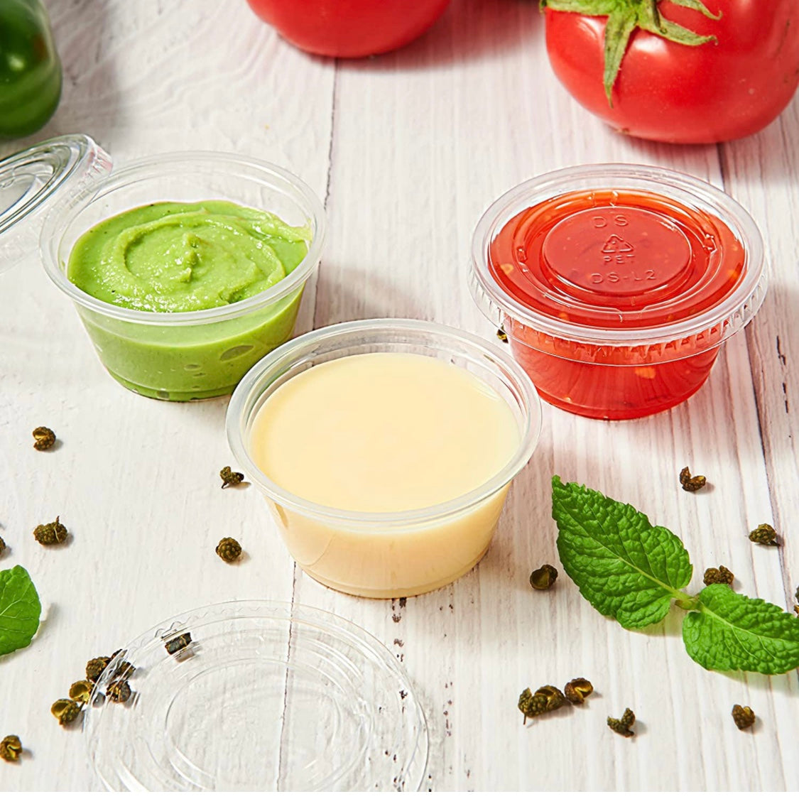 2 oz Plastic Clear Disposable Portion Cups Sauce Souffle Cup With Lids BPA Free