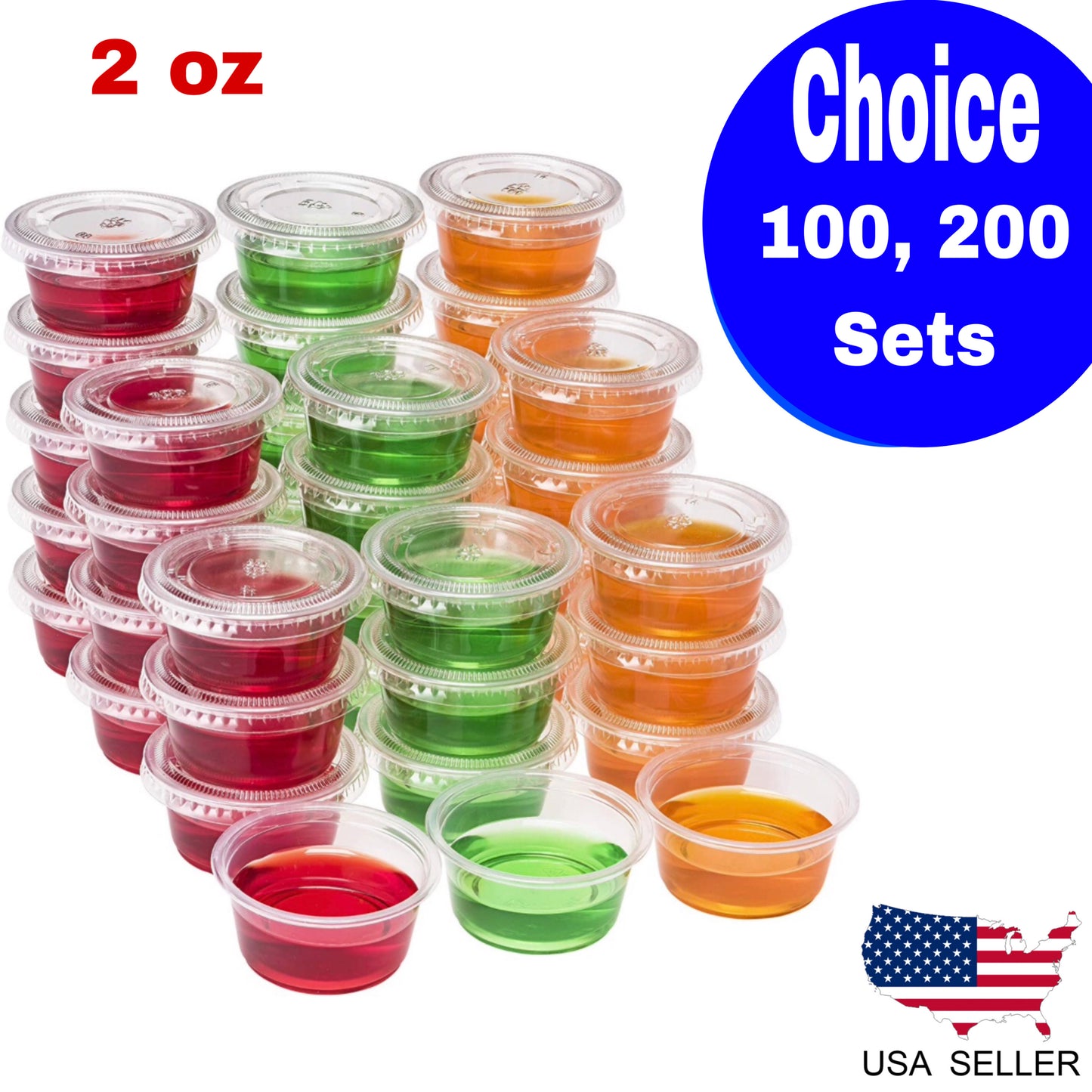 (2 oz - 100 Sets) Clear Diposable Plastic Portion Cups With Lids, Small  Mini Containers For Portion Controll, Jello Shots, Meal Prep, Sauce Cups