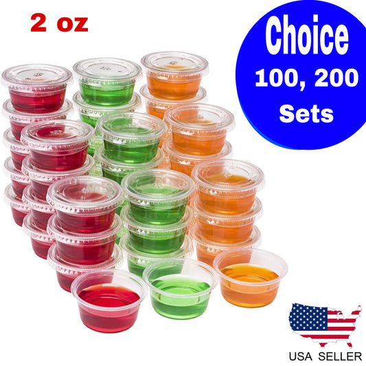 2 oz Plastic Clear Disposable Portion Cups Sauce Souffle Cup With Lids BPA Free