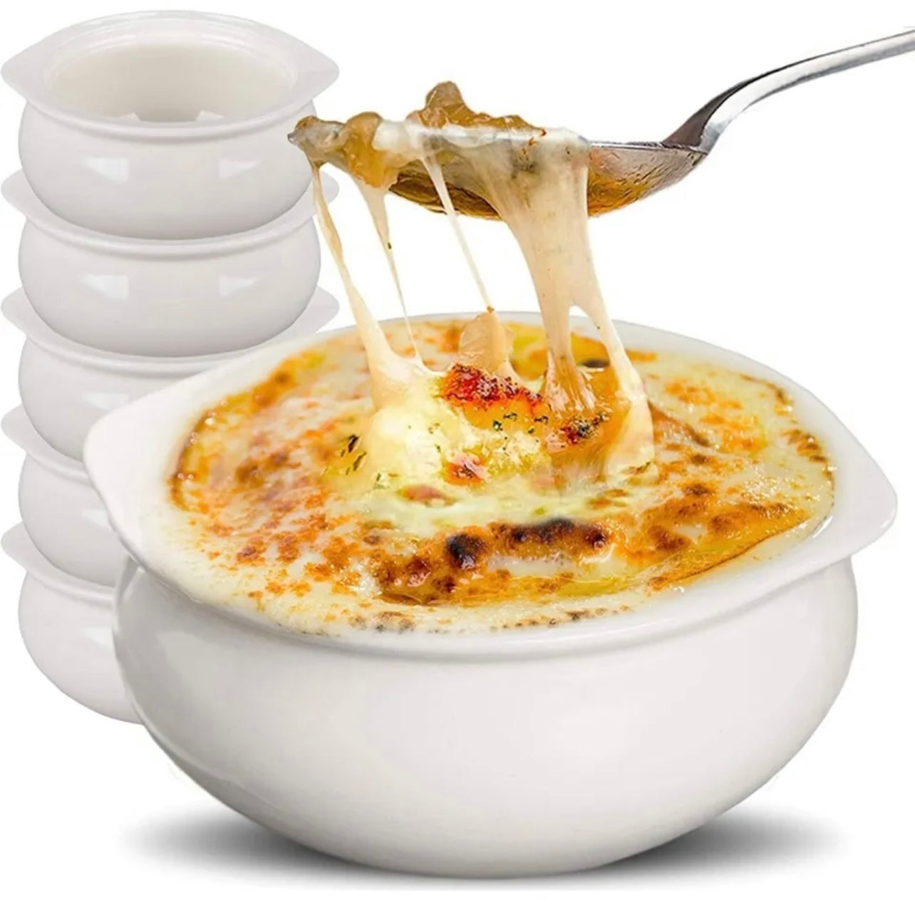 Set of 4 French Onion Soup Crocks 12 oz White Ceramic Porcelain Bowls