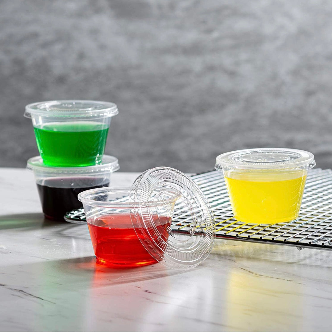 Clear Jello Shot Cups With Lids, Plastic Portion Cups / Condiment